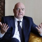 Il presidente della Fifa Gianni Infantino durante un discorso