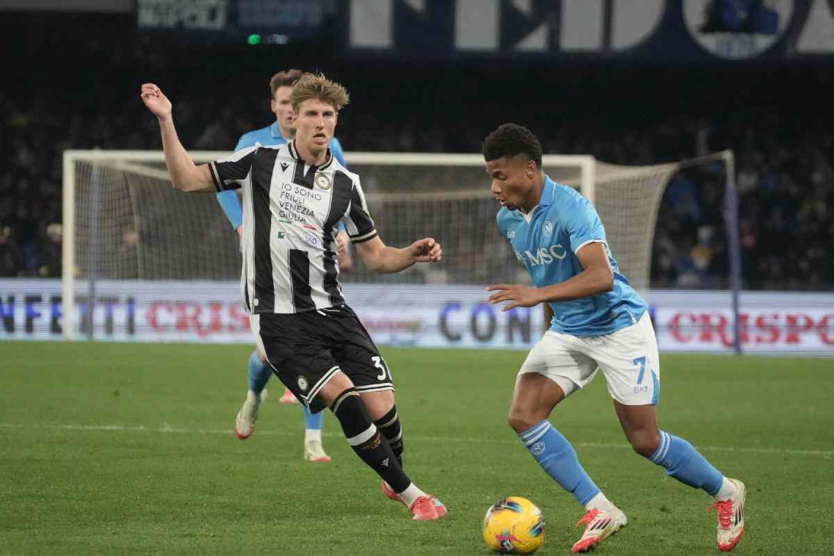 Napoli, infortunio di David Neres. Nella foto, David Neres in Napoli-Udinese di Serie A allo stadio Maradona